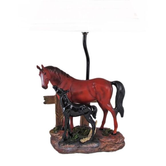 Brown Mare and Foal Horse Hand Painted Table Lamp